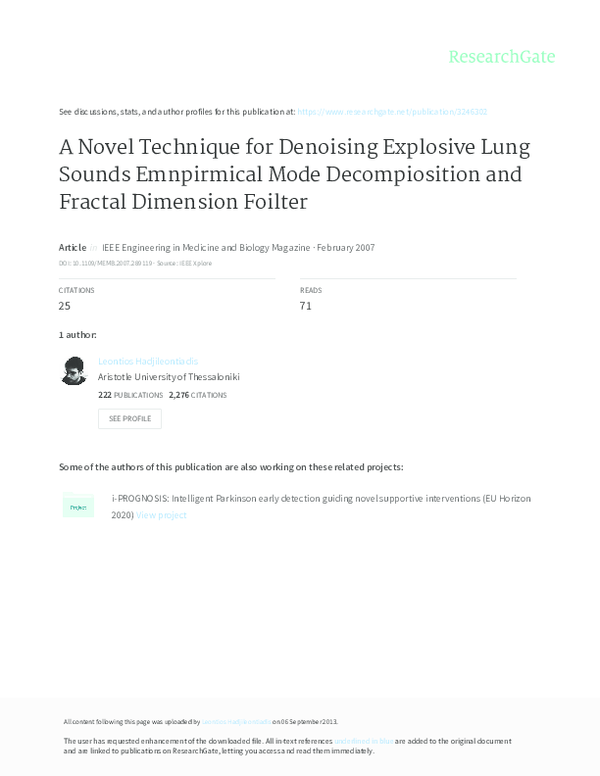 (PDF) A Novel Technique for Denoising Explosive Lung Sounds Emnpirmical ...