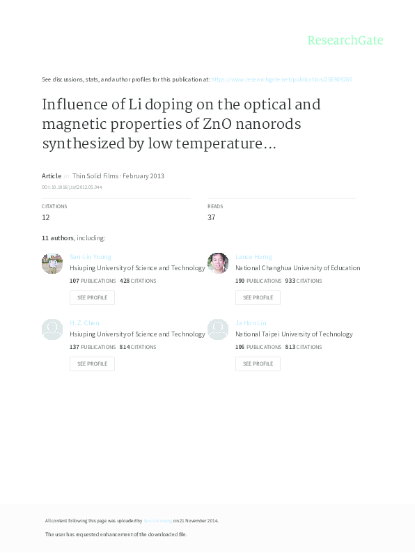 (PDF) Influence of Li doping on the optical and magnetic properties of ...