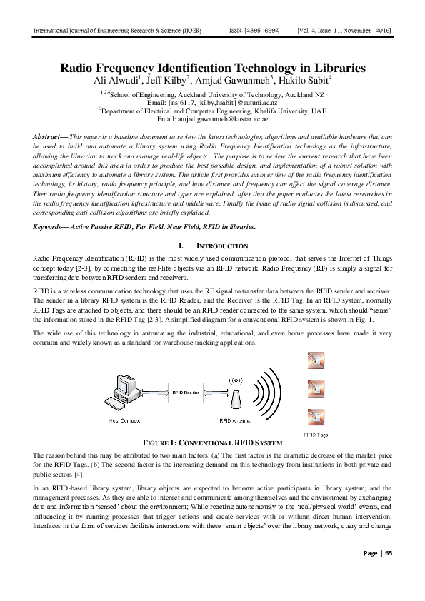 (PDF) Radio Frequency Identification Technology in Libraries
