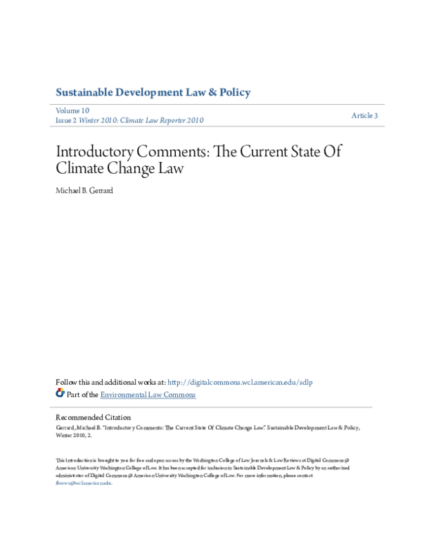 (PDF) Introductory Comments: The Current State Of Climate Change Law