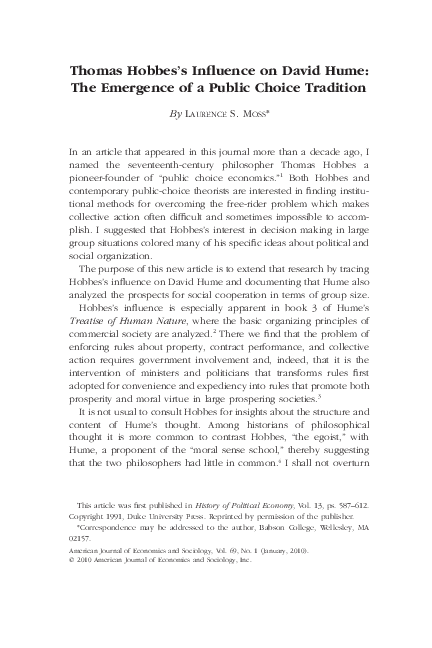 (PDF) Thomas Hobbes's Influence on David Hume: The Emergence of a ...