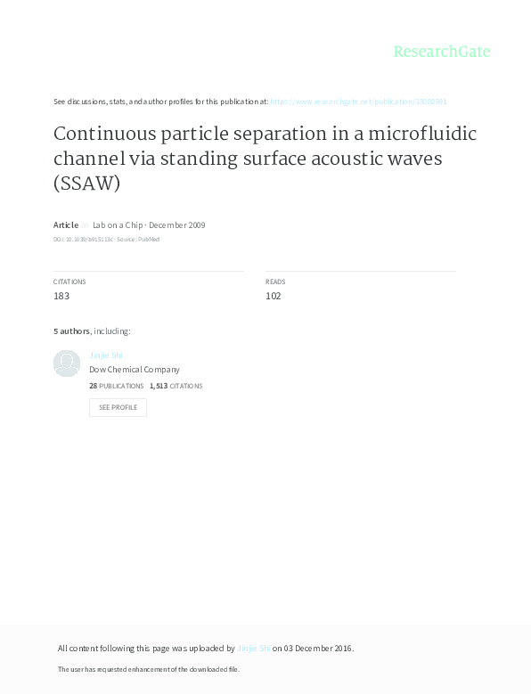 (PDF) Continuous particle separation in a microfluidic channel via ...