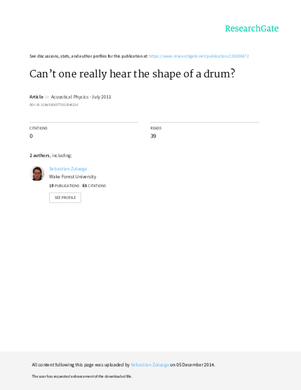 (PDF) Can’t one really hear the shape of a drum? sebastian zuluaga