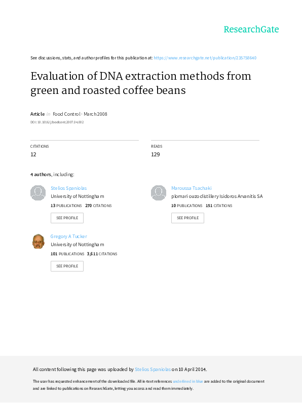 (PDF) Evaluation of DNA extraction methods from green and roasted ...