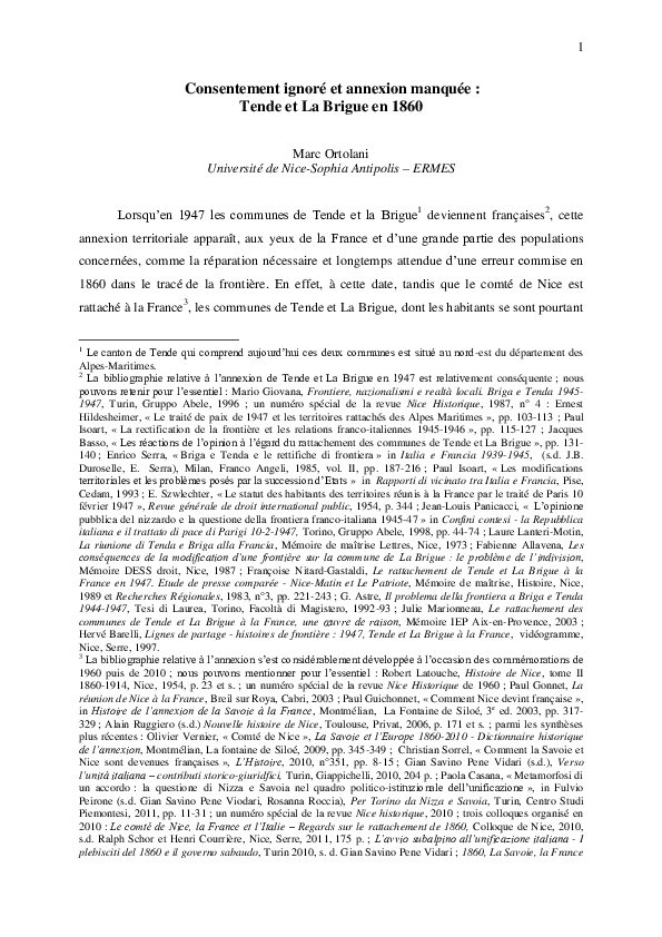 Pdf Consentement Ignore Et Annexion Manquee Tende Et La Brigue En 1860 Ortolani Marc Academia Edu