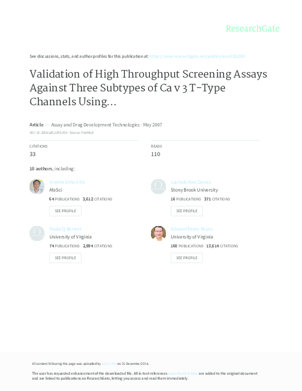(PDF) Validation of High Throughput Screening Assays Against Three ...