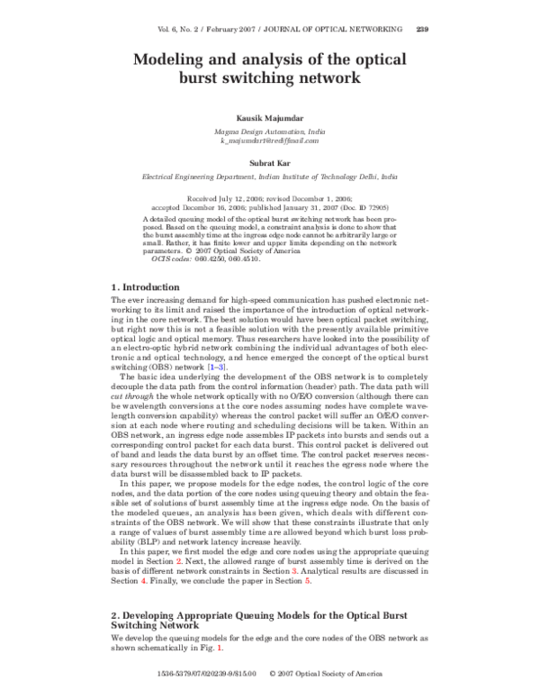 (PDF) Modeling and analysis of the optical burst switching network
