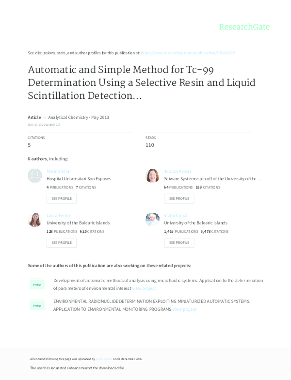 (PDF) Automatic and Simple Method for 99 Tc Determination Using a
