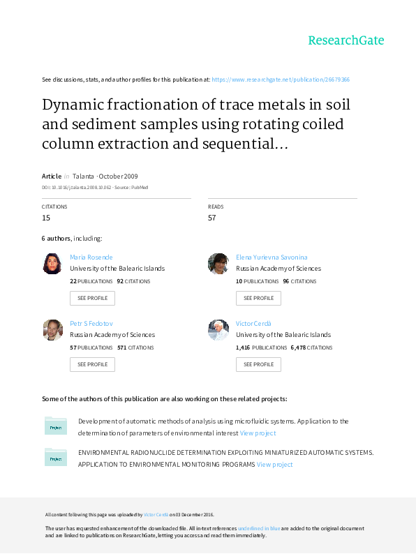 (PDF) Dynamic fractionation of trace metals in soil and sediment ...