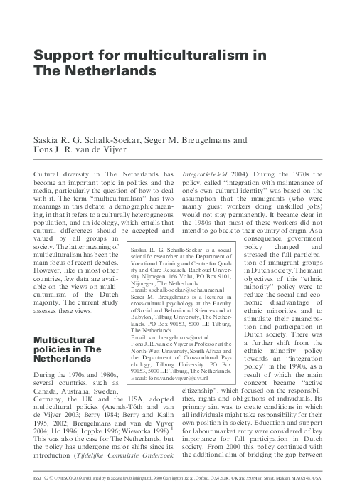 (PDF) Support for multiculturalism in the Netherlands