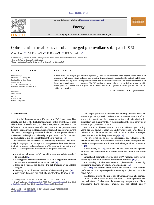 (PDF) Optical and thermal behavior of submerged photovoltaic solar ...