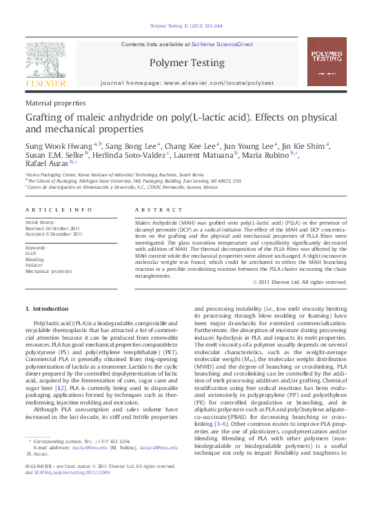 (PDF) Grafting of maleic anhydride on poly (L-lactic acid). Effects on ...