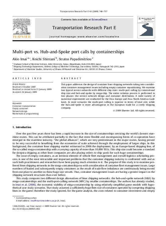 (PDF) Multiport vs. HubandSpoke port calls by containerships