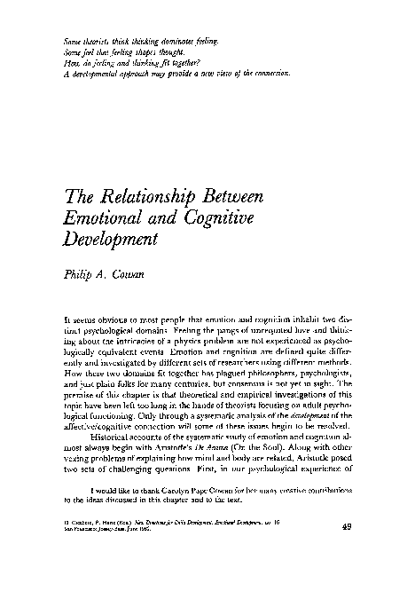 (PDF) The relationship between emotional and cognitive development