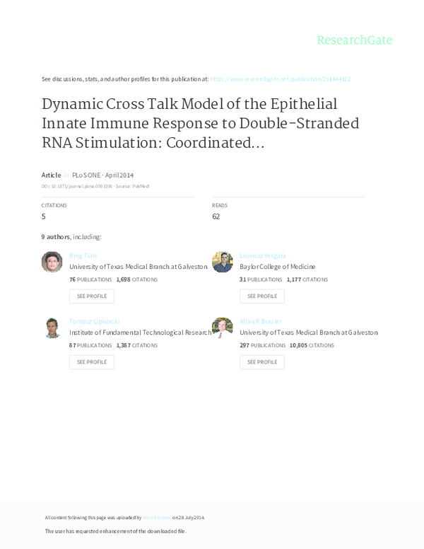 (PDF) Dynamic Cross Talk Model of the Epithelial Innate Immune Response ...