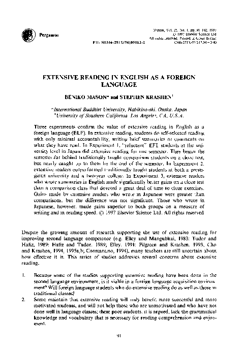 (PDF) Extensive reading in English as a foreign language