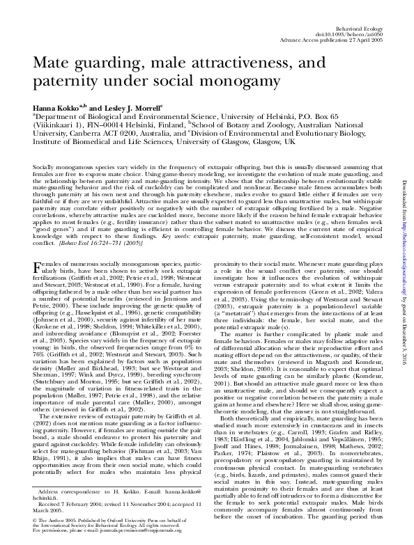 Pdf Mate Guarding Male Attractiveness And Paternity Under Social