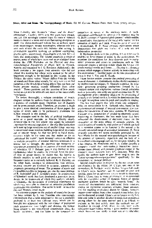 (PDF) Music, mind, and brain: The neuropsychology of music