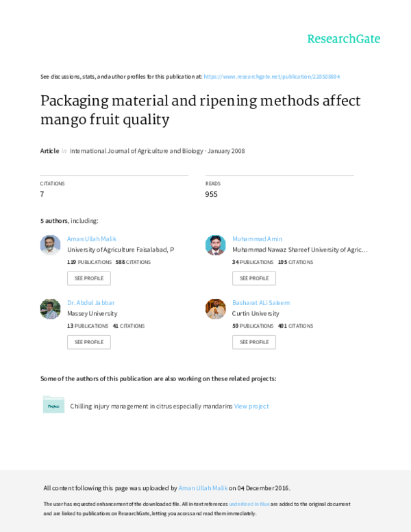 (PDF) Packaging material and ripening methods affect mango fruit