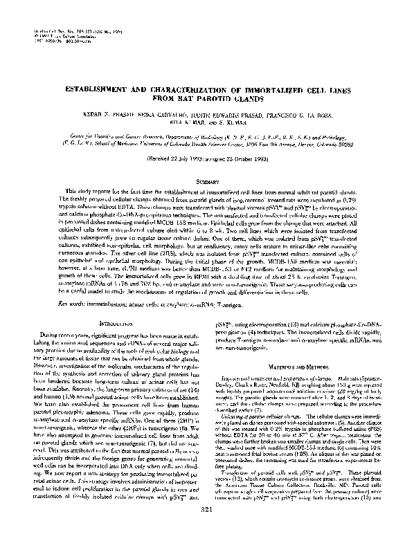 (PDF) Establishment and characterization of an immortalized but non ...