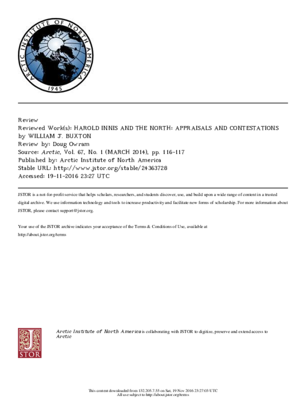 (PDF) Review of HAROLD INNIS AND THE NORTH APPRAISALS AND