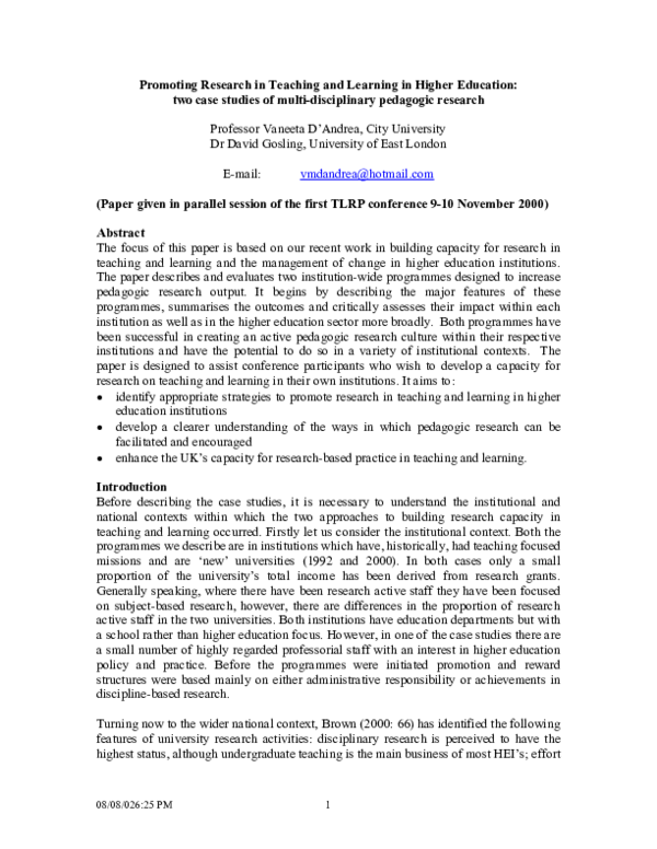 (PDF) Promoting Research in Teaching and Learning in Higher Education ...