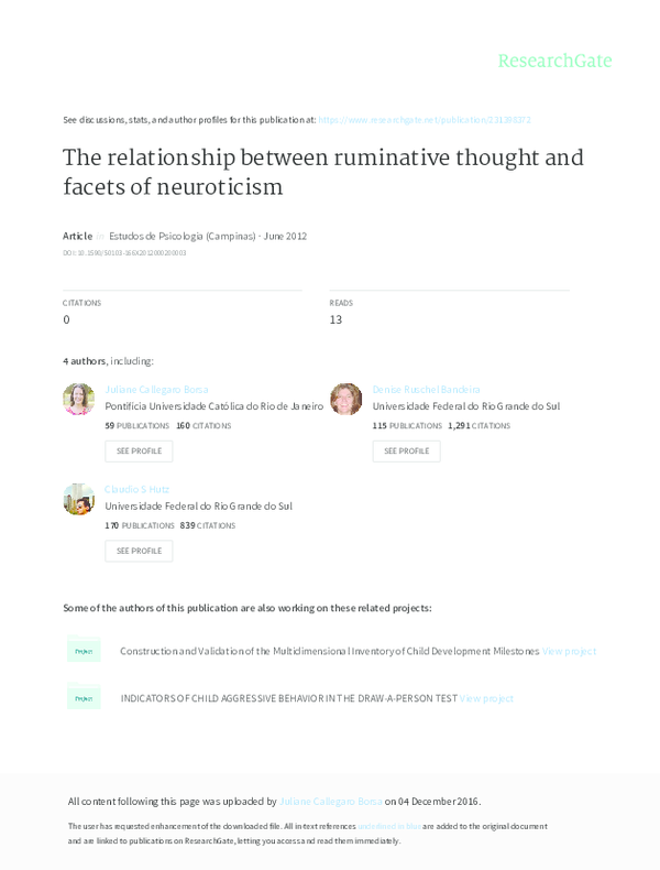 (PDF) The relationship between ruminative thought and facets of neuroticism
