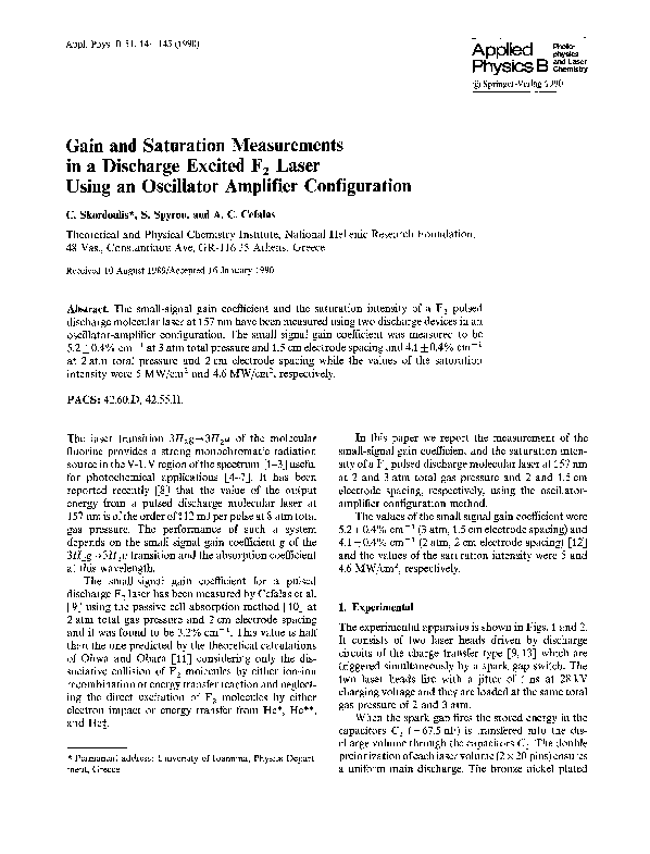 (PDF) Gain and saturation measurements in a discharge excited F 2 laser