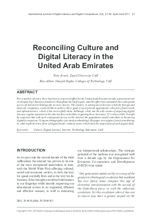 (PDF) Reconciling Culture and Digital Literacy in the United Arab Emirates