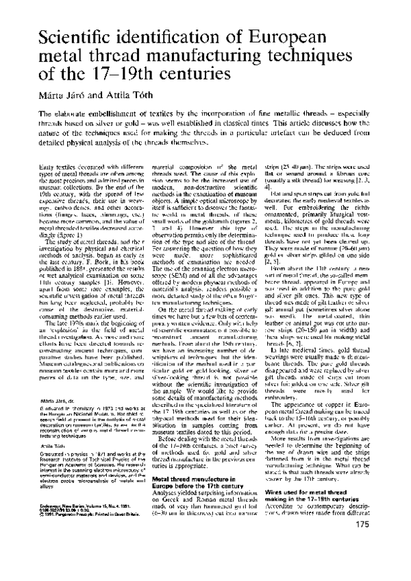 (PDF) Scientific identification of European metal thread manufacturing ...
