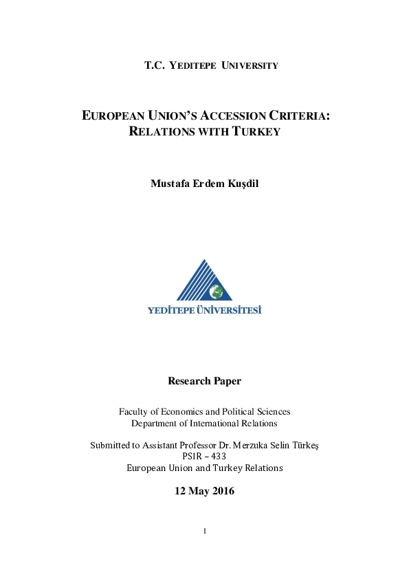 (PDF) EUROPEAN UNION'S ACCESSION CRITERIA RELATIONS WITH TURKEY