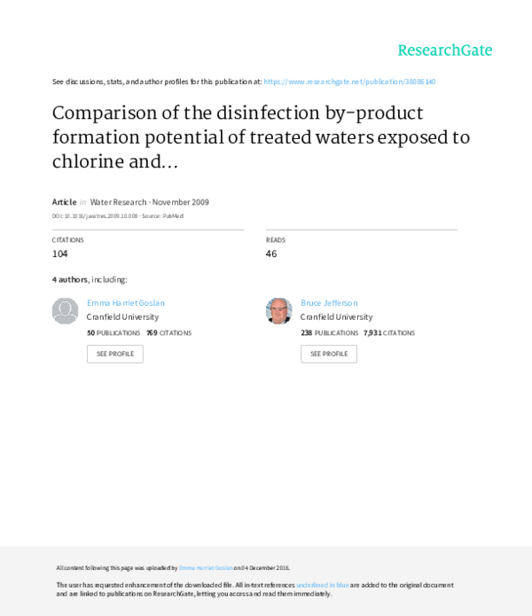 (PDF) Comparison of disinfection byproduct formation from chlorine and