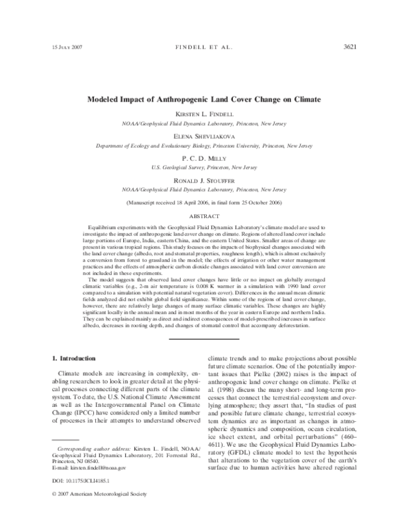 (PDF) Modeled impact of anthropogenic land cover change on climate