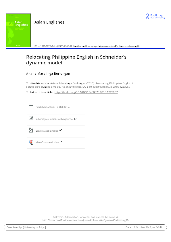 (PDF) Relocating Philippine English in Schneider's dynamic model