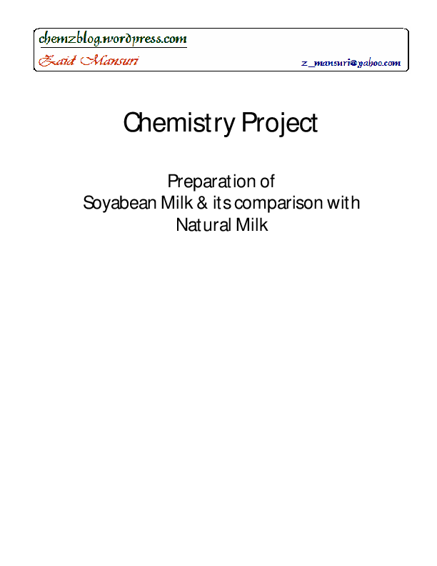 (PDF) Chemistry Project Preparation of Soyabean Milk & its comparison