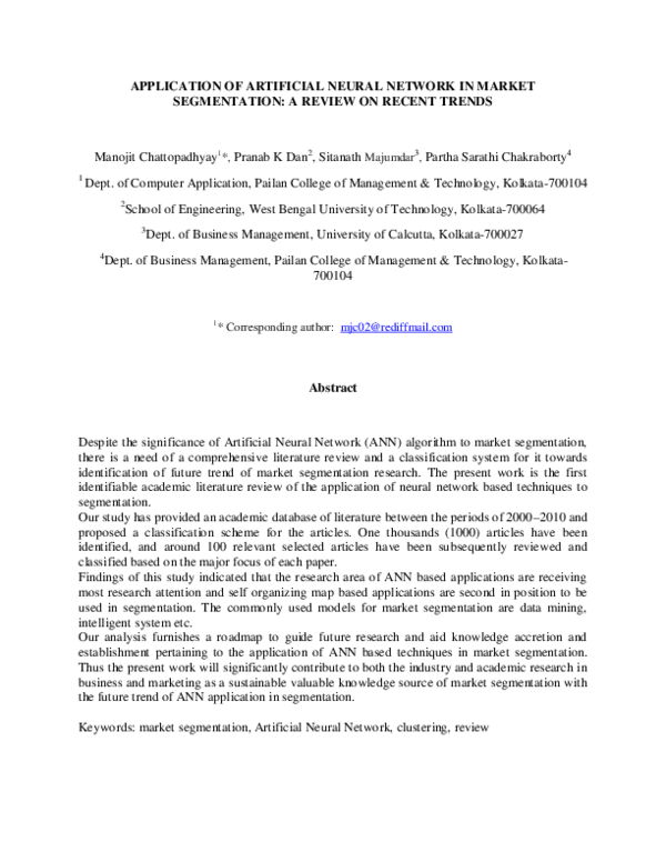 (PDF) Application of artificial neural network in market segmentation ...