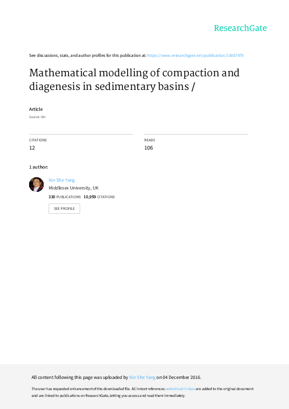(PDF) Mathematical modelling of compaction and diagenesis in ...