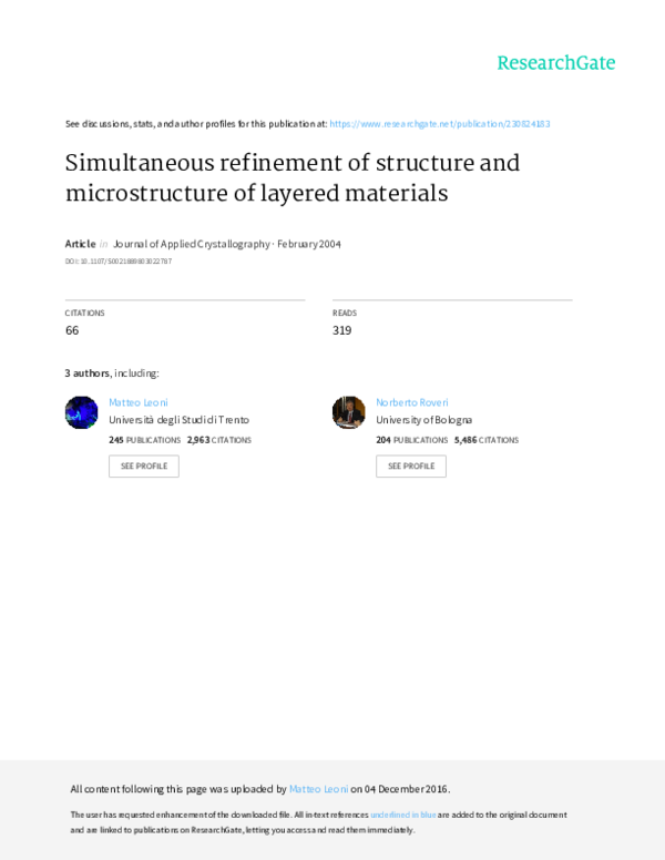 (PDF) Simultaneous refinement of structure and microstructure of ...