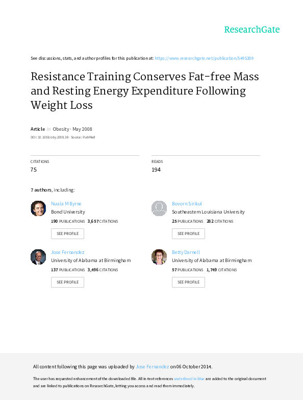 (PDF) Resistance Training Conserves Fatfree Mass and Resting Energy