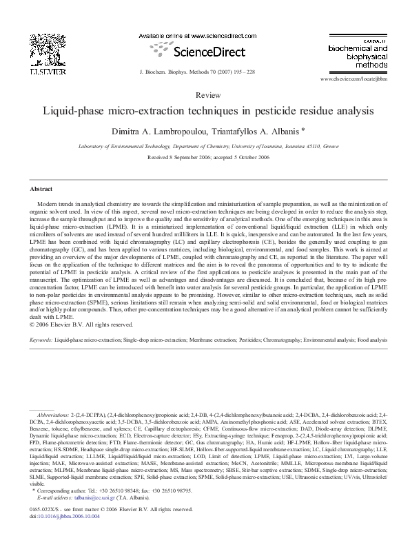 (PDF) Liquidphase microextraction techniques in pesticide residue
