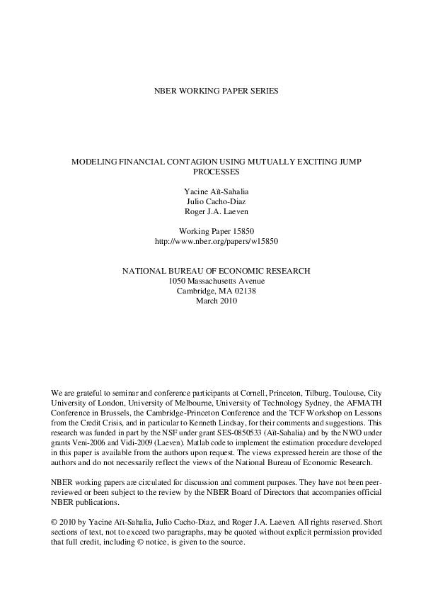 (PDF) Modeling financial contagion using mutually exciting jump