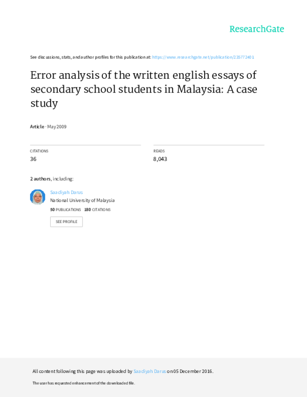 (PDF) Error analysis of the written English essays of secondary school ...