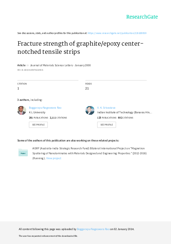 (PDF) Fracture strength of graphite/epoxy center-notched tensile strips