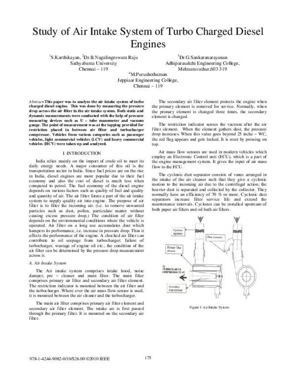 (PDF) Study of Air Intake System of Turbo Charged Diesel Engines