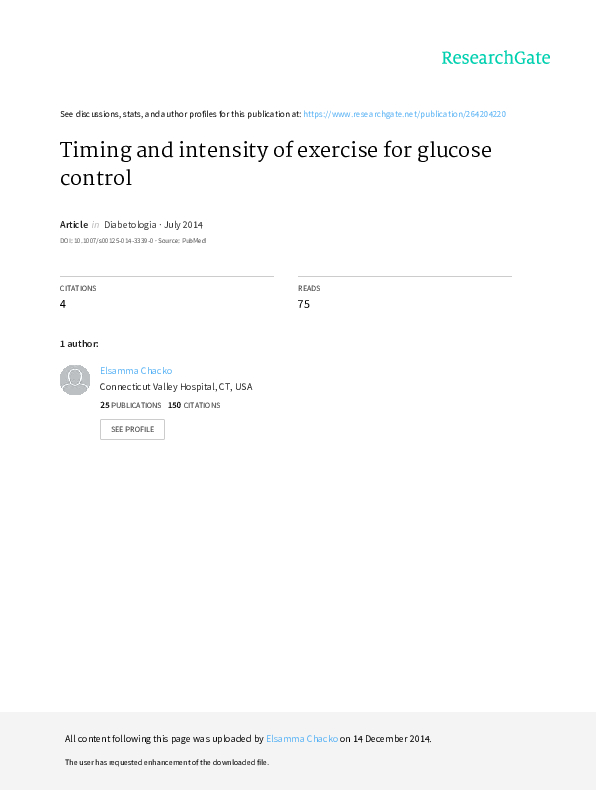 (PDF) Timing and intensity of exercise for glucose control