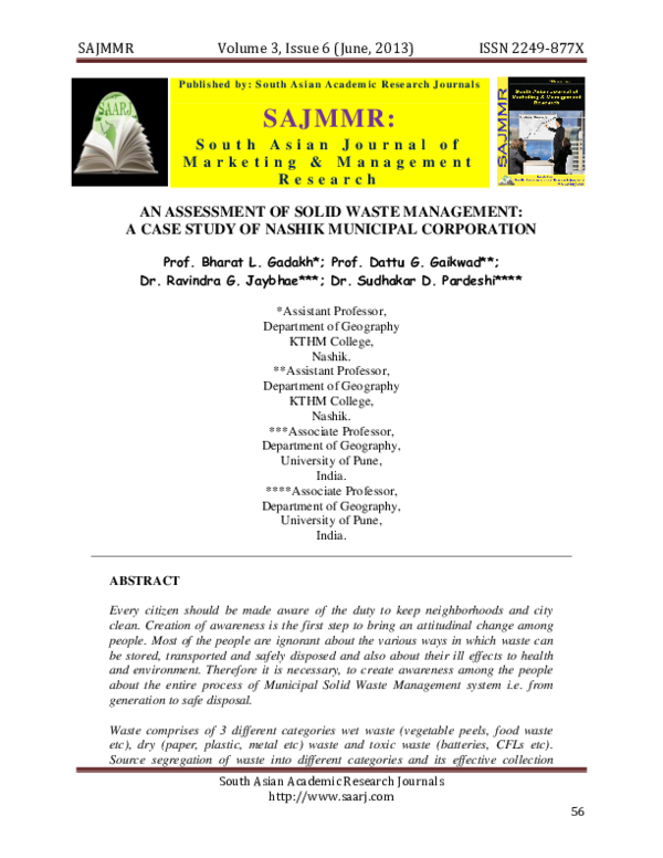 (PDF) An assessment of solid waste management: A case study of Nashik ...