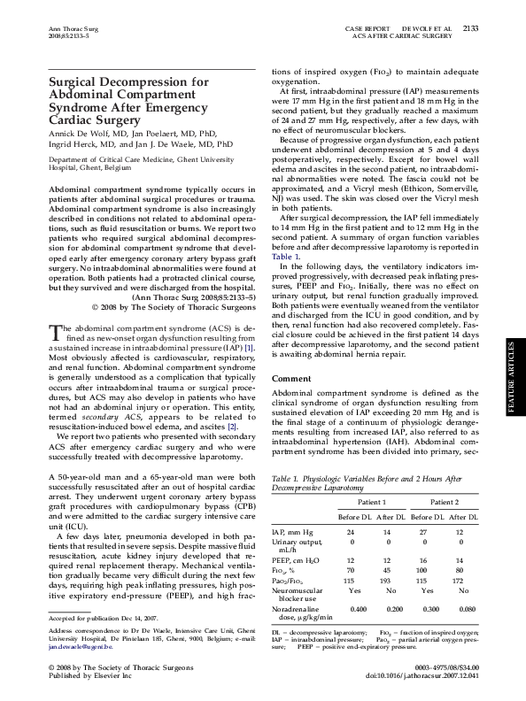 (PDF) Surgical for Abdominal Compartment Syndrome After