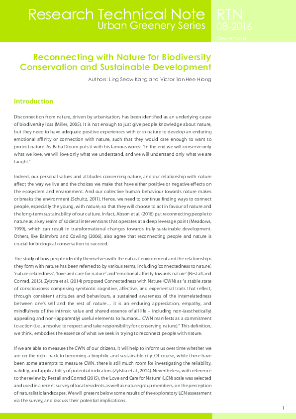 (PDF) Reconnecting with Nature for Biodiversity Conservation and ...