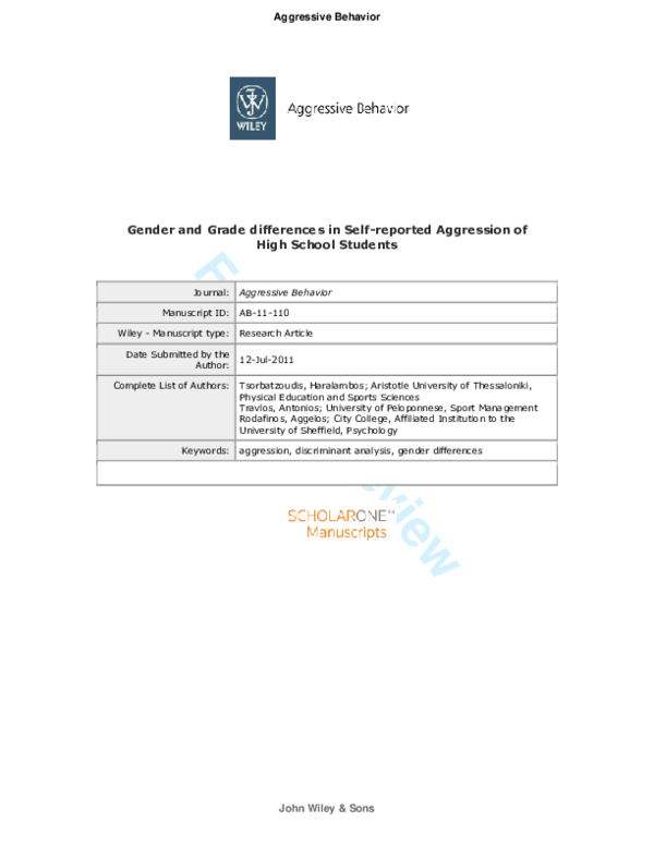 (PDF) Gender and Age Differences in Self-Reported Aggression of High ...