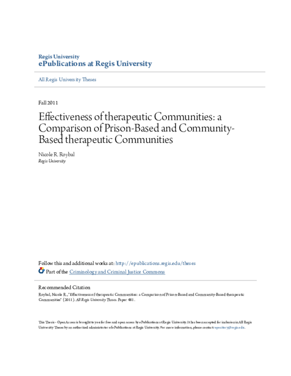 (PDF) Effectiveness of therapeutic Communities: a Comparison of Prison ...